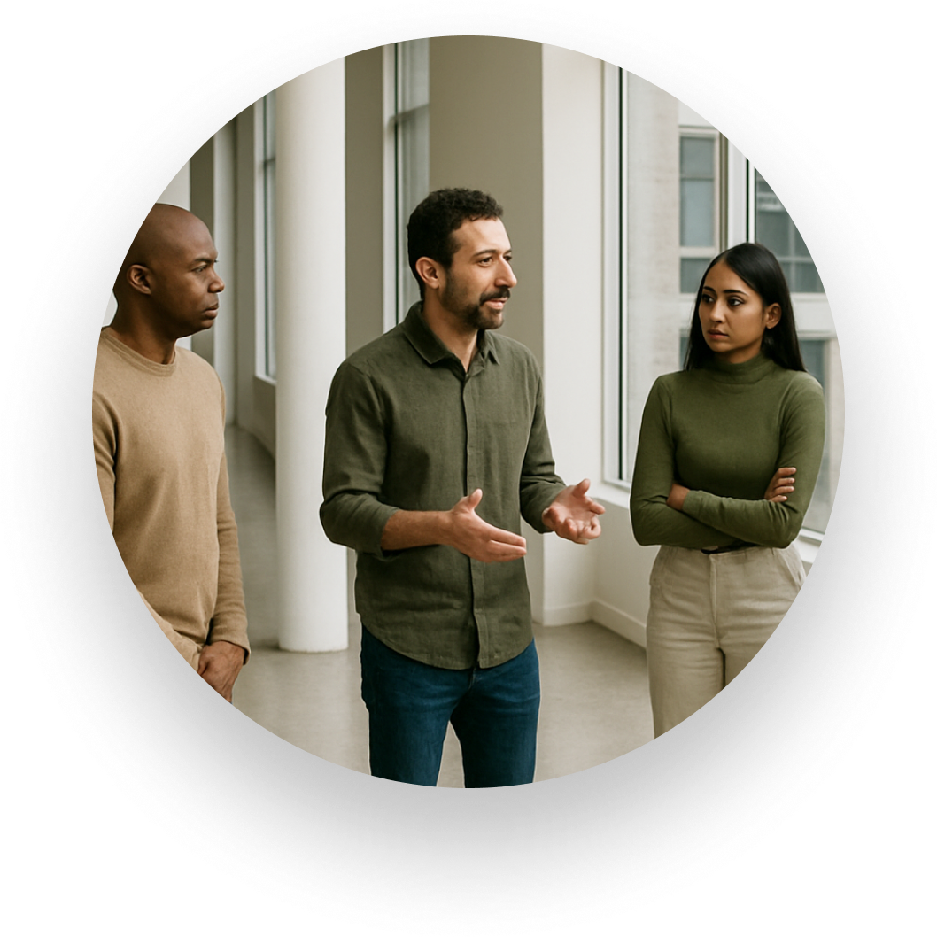 A group of people having a conversation