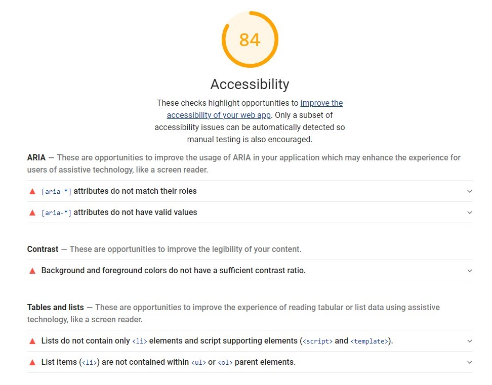 Lighthouse accessibility